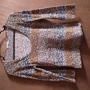 3/$15 Vintage Y2K Star CCC Floral Long Sleeve Top Gold Blue & Tan